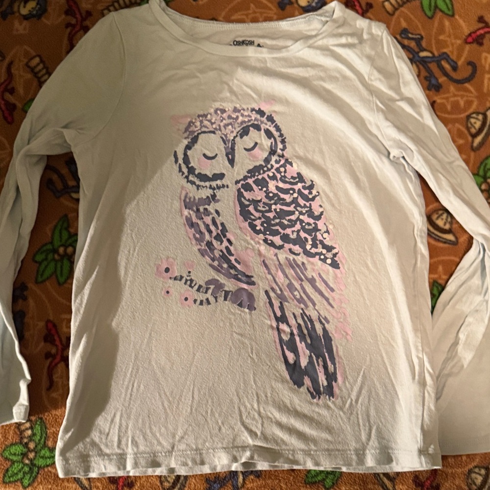 OshKosh B'gosh White Long-Sleeve Tee with Pink & Navy Owl